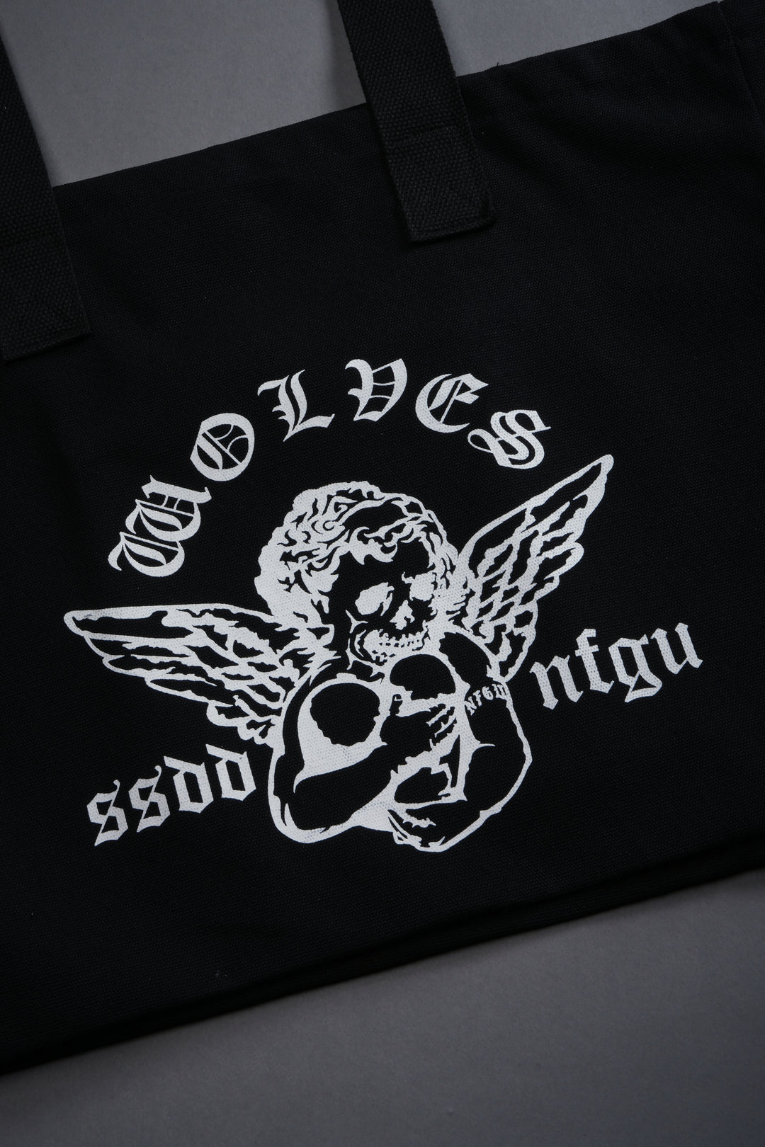 Shielded Heart Canvas Tote Bag in Black