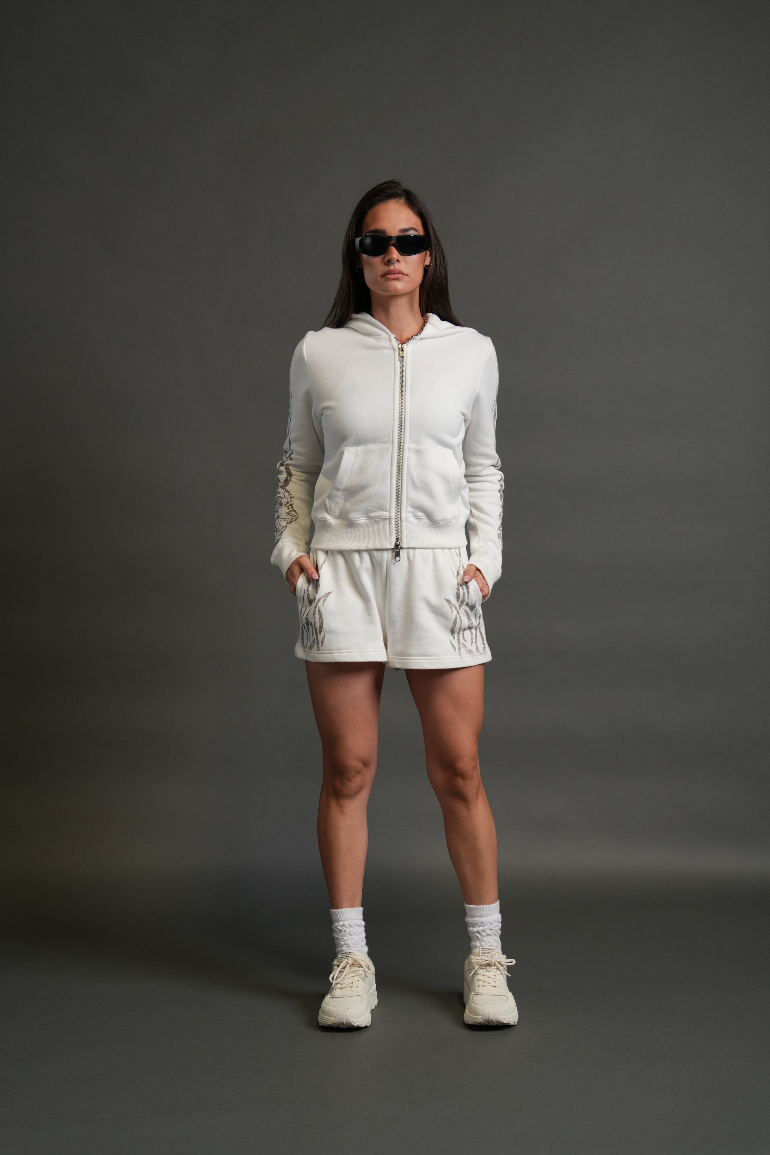 Finite Flame "Iris" Zip Up She Hoodie in Cream