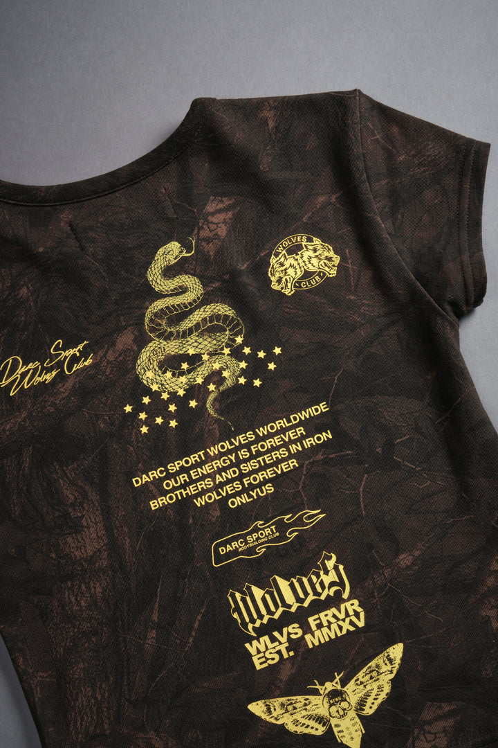 Never Back Down "Baby" Tee in Brown Driftwood Forest Camo