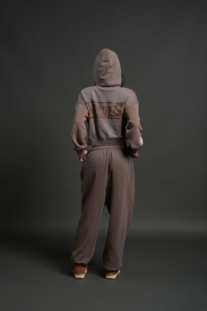 Midnight Wolves "Sage" Cropped Zip Hoodie in Mojave Brown Drift Wash