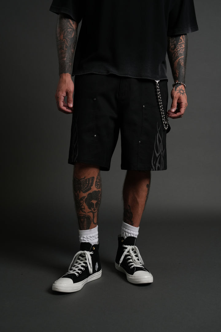 Finite Flame Oversized Clark Utility Shorts in Black