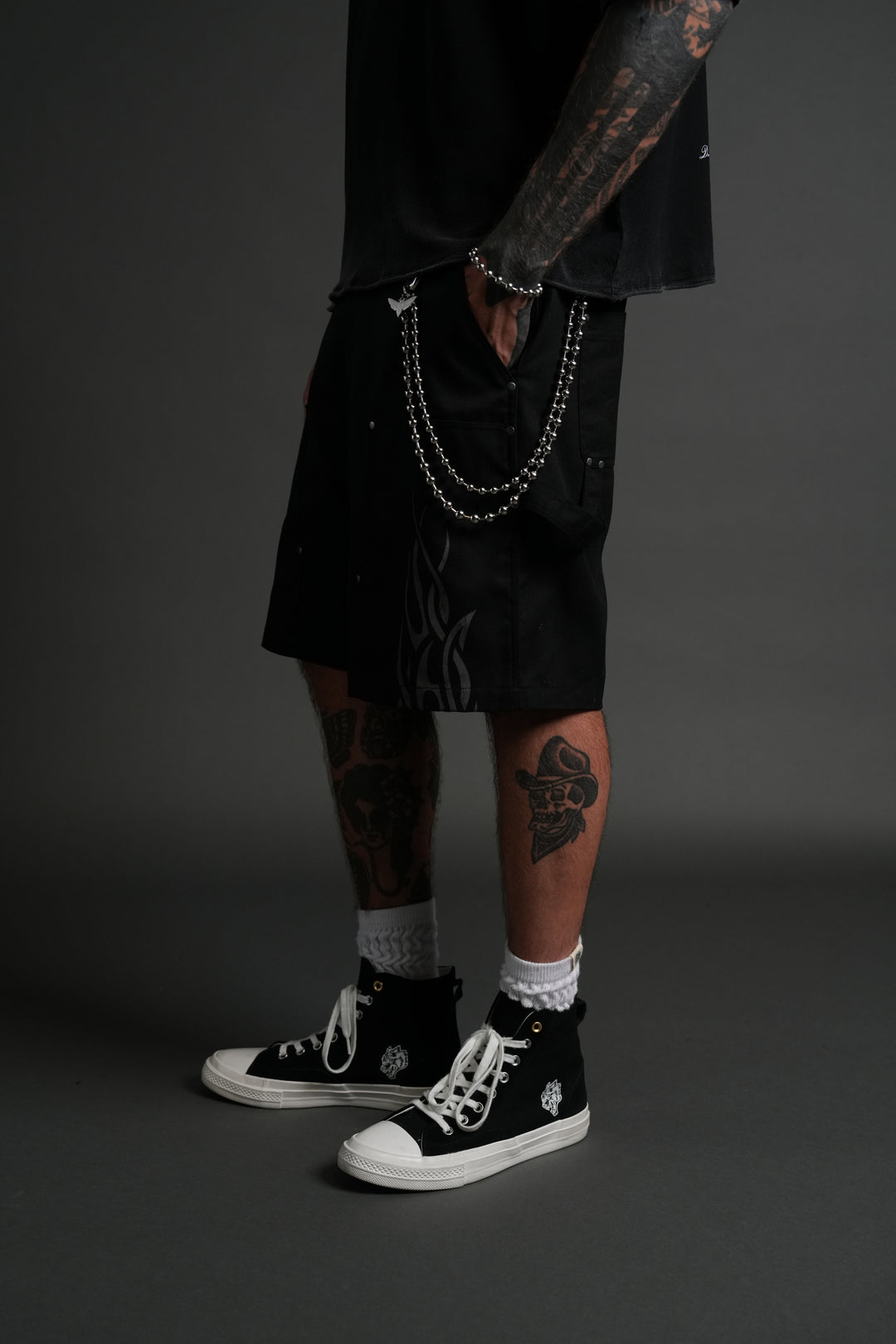 Finite Flame Oversized Clark Utility Shorts in Black