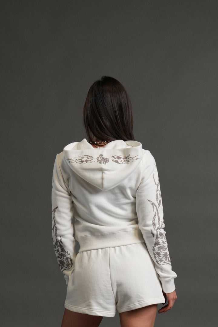 Finite Flame "Iris" Zip Up She Hoodie in Cream