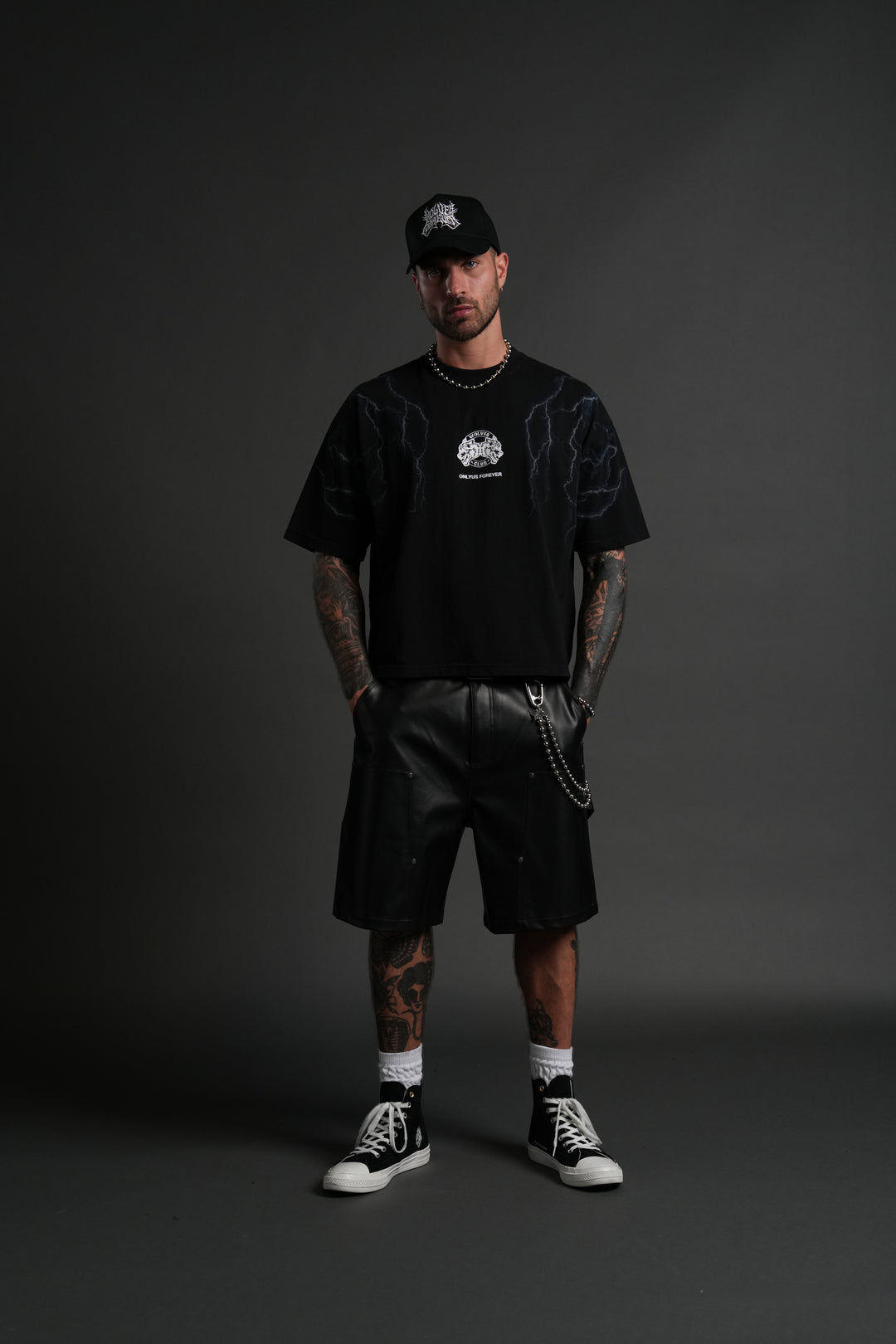 Lightning Strike Grunge "Box Cut" Tee in Black