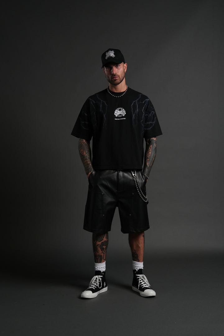 Lightning Strike Grunge "Box Cut" Tee in Black