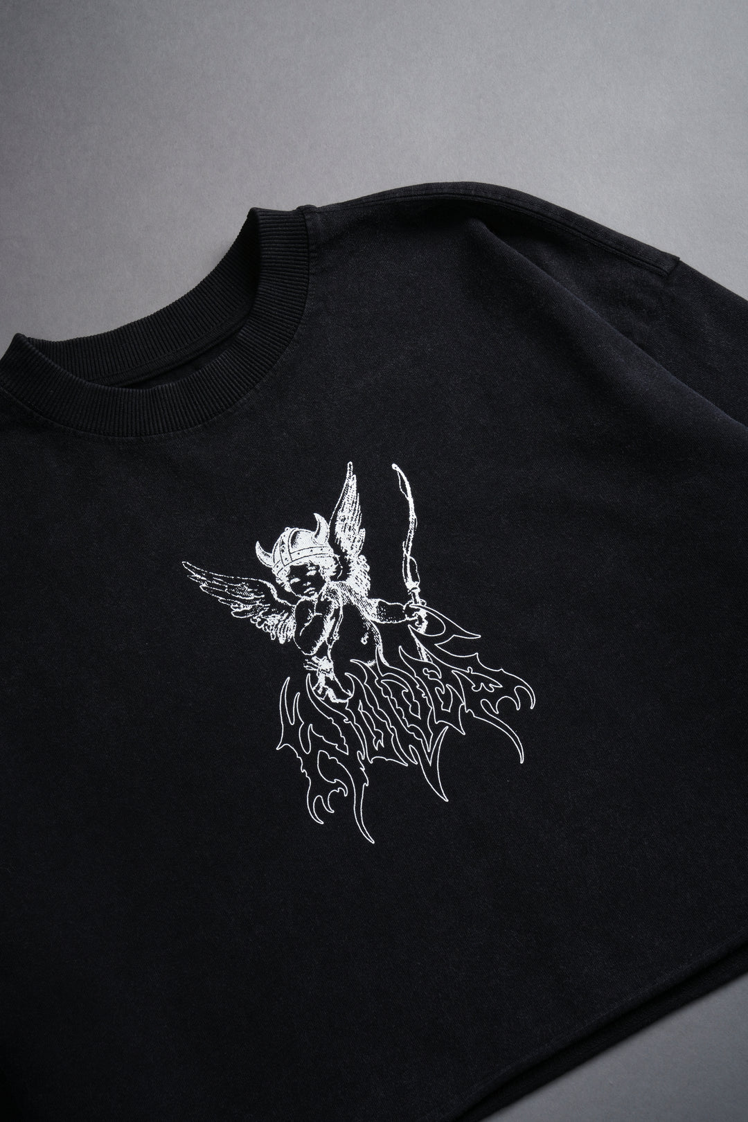 Viking Cherub "Grunge" Oversized (Cropped) Tee in Black