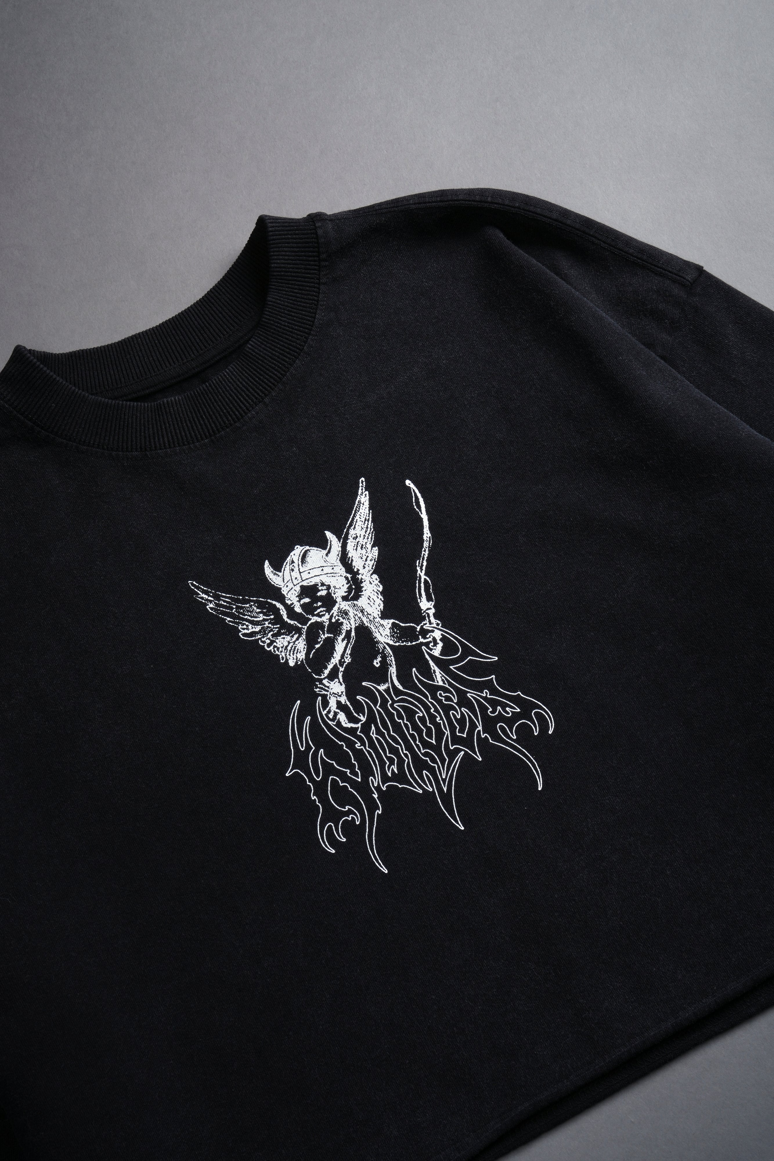 Viking Cherub "Grunge" Oversized (Cropped) Tee in Black