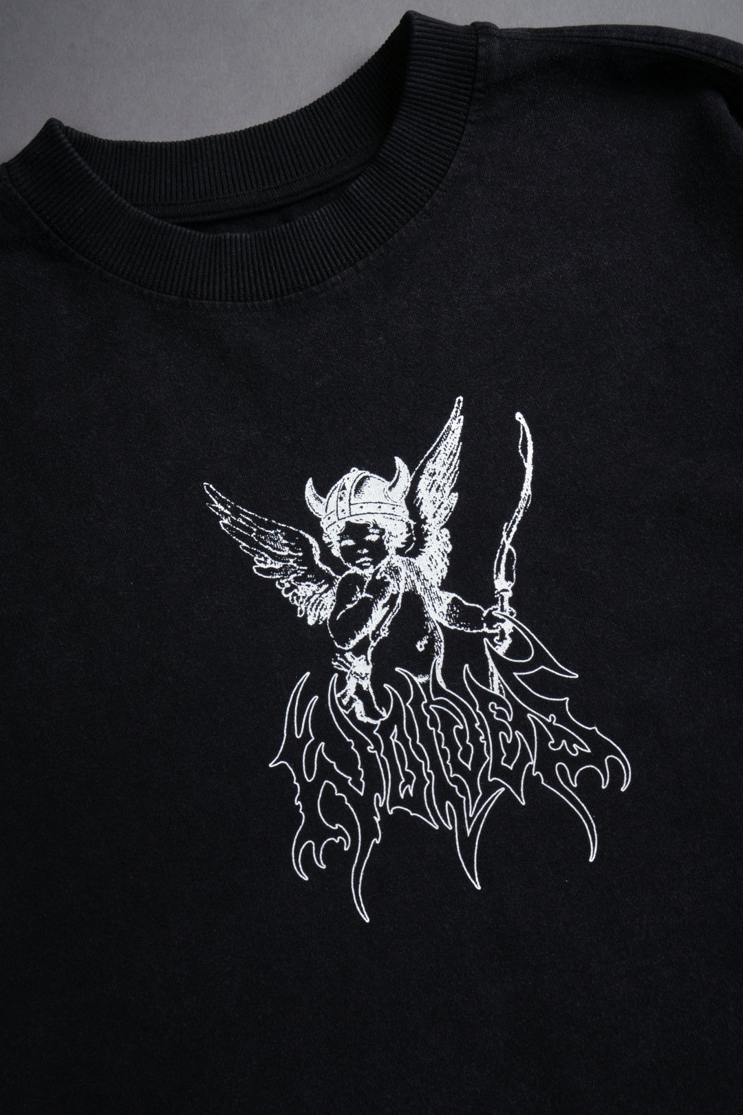 Viking Cherub "Grunge" Oversized (Cropped) Tee in Black