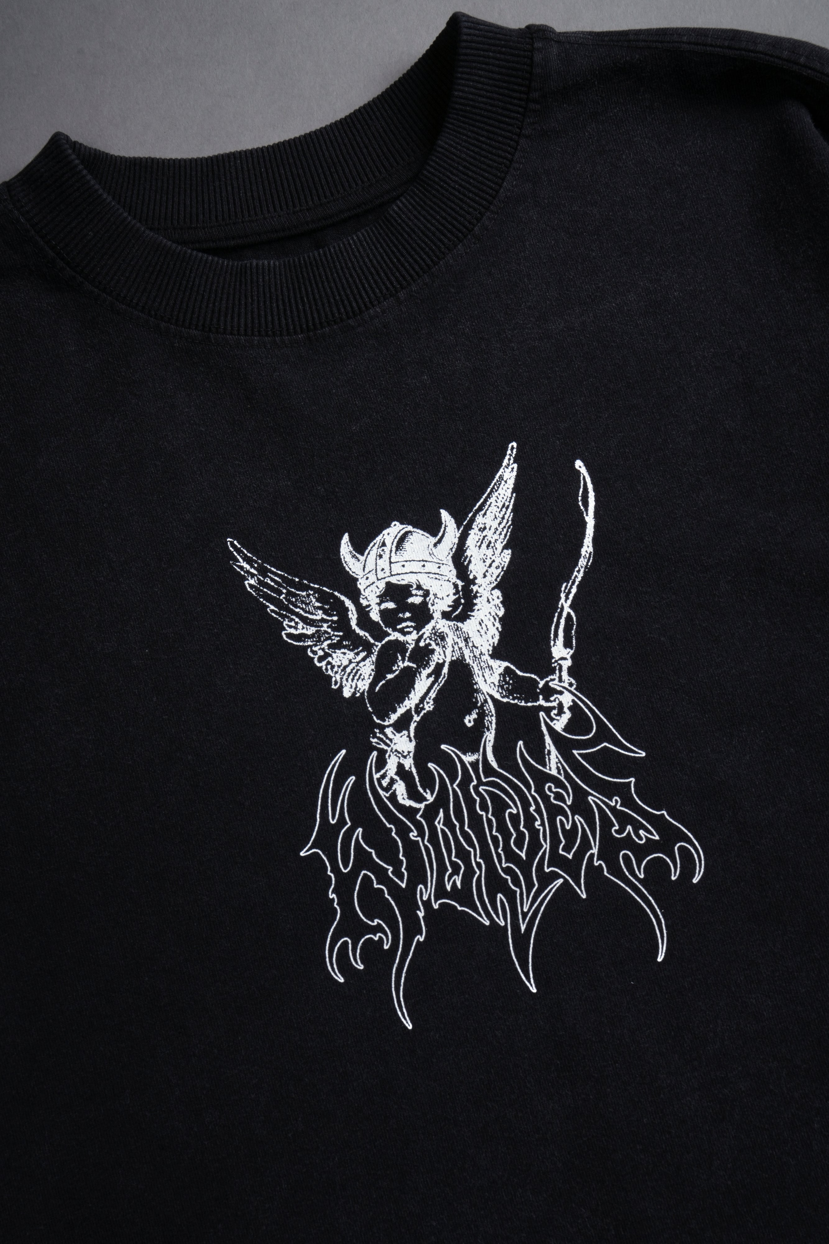 Viking Cherub "Grunge" Oversized (Cropped) Tee in Black