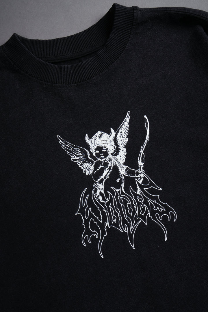 Viking Cherub "Grunge" Oversized (Cropped) Tee in Black