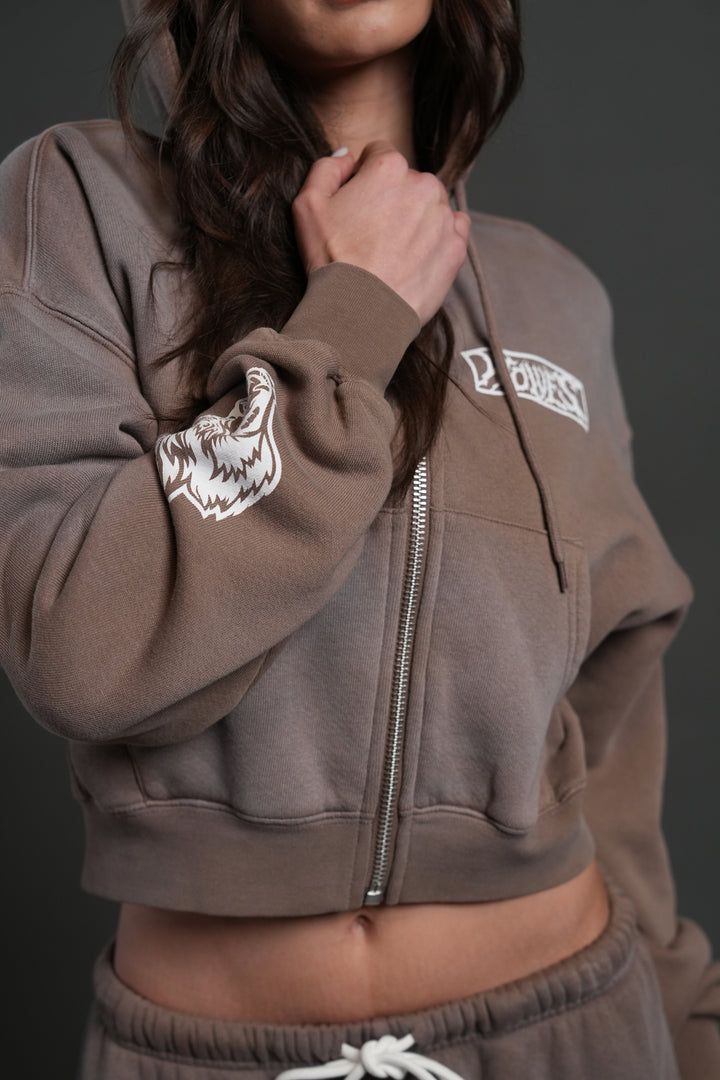Midnight Wolves "Sage" Cropped Zip Hoodie in Mojave Brown Drift Wash