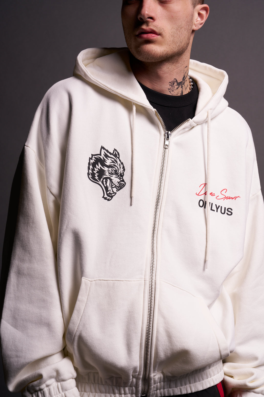 Maul And The Moth "Chambers" Zip Hoodie in Cream