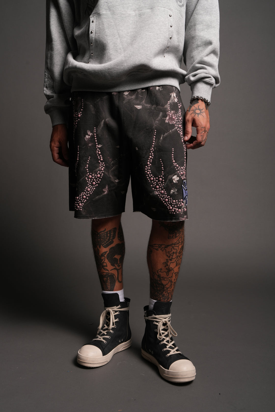 Midnight Bloom Raw Hem Oversized Post Lounge Sweat Shorts In All Of Us Camo