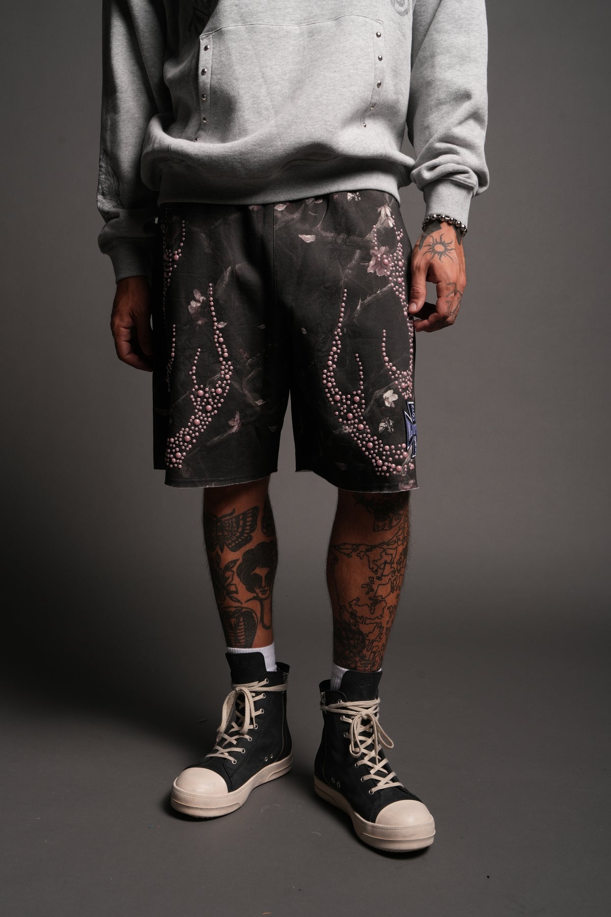 Midnight Bloom Raw Hem Oversized Post Lounge Sweat Shorts In All Of Us Camo