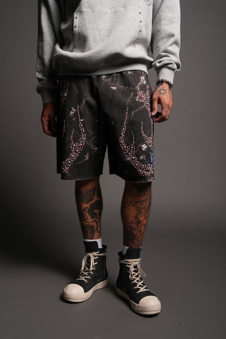 Midnight Bloom Raw Hem Oversized Post Lounge Sweat Shorts In All Of Us Camo