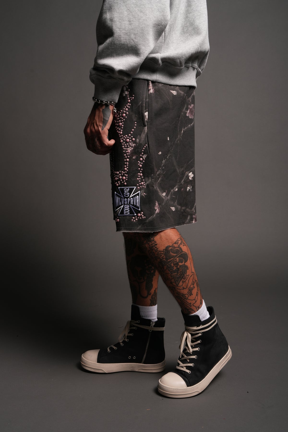 Midnight Bloom Raw Hem Oversized Post Lounge Sweat Shorts In All Of Us Camo