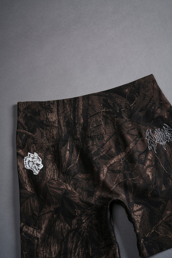 Hesh Forever Everson Seamless "Training" Shorts in Brown Driftwood Forest Camo