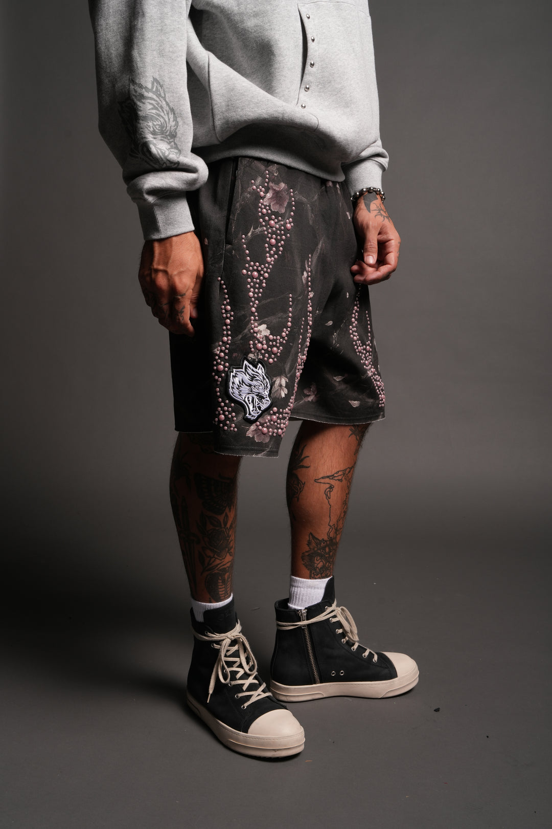 Midnight Bloom Raw Hem Oversized Post Lounge Sweat Shorts In All Of Us Camo