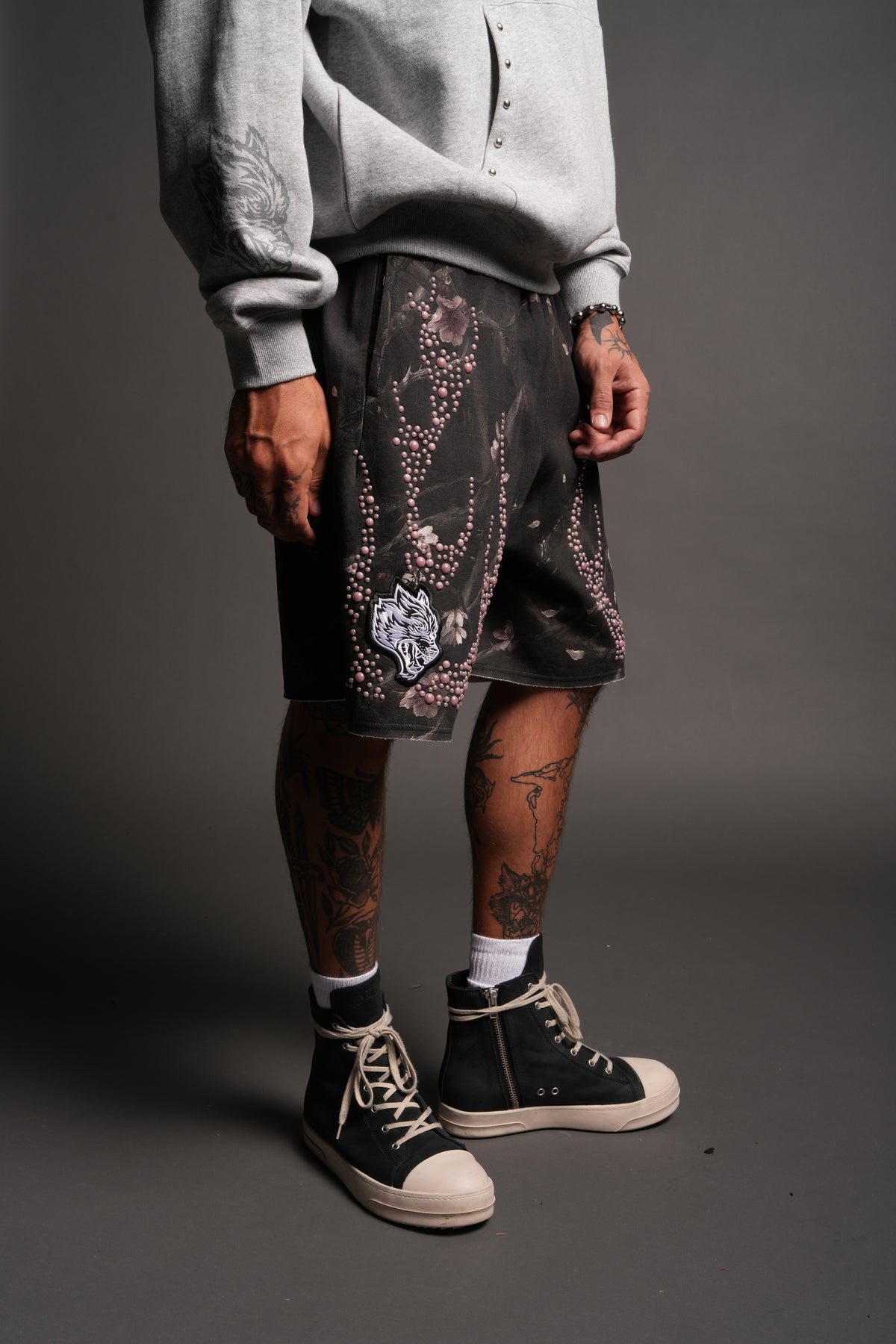 Midnight Bloom Raw Hem Oversized Post Lounge Sweat Shorts In All Of Us Camo