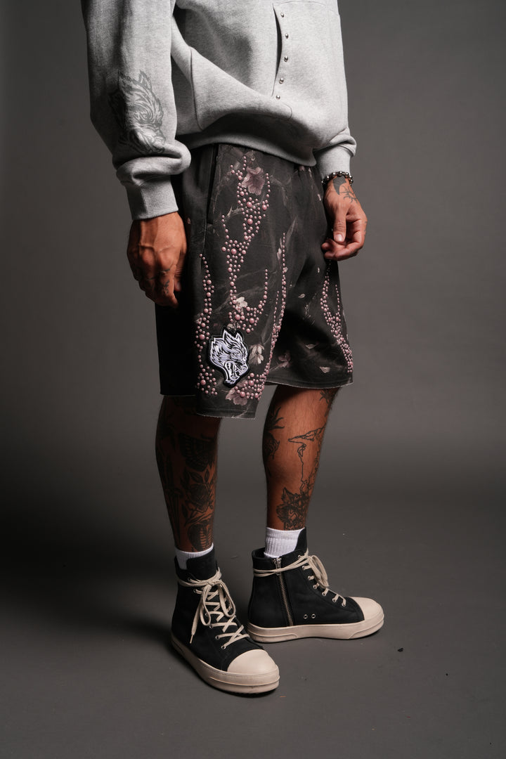 Midnight Bloom Raw Hem Oversized Post Lounge Sweat Shorts In All Of Us Camo