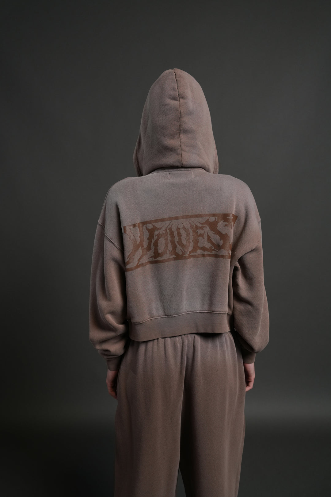 Midnight Wolves "Sage" Cropped Zip Hoodie in Mojave Brown Drift Wash