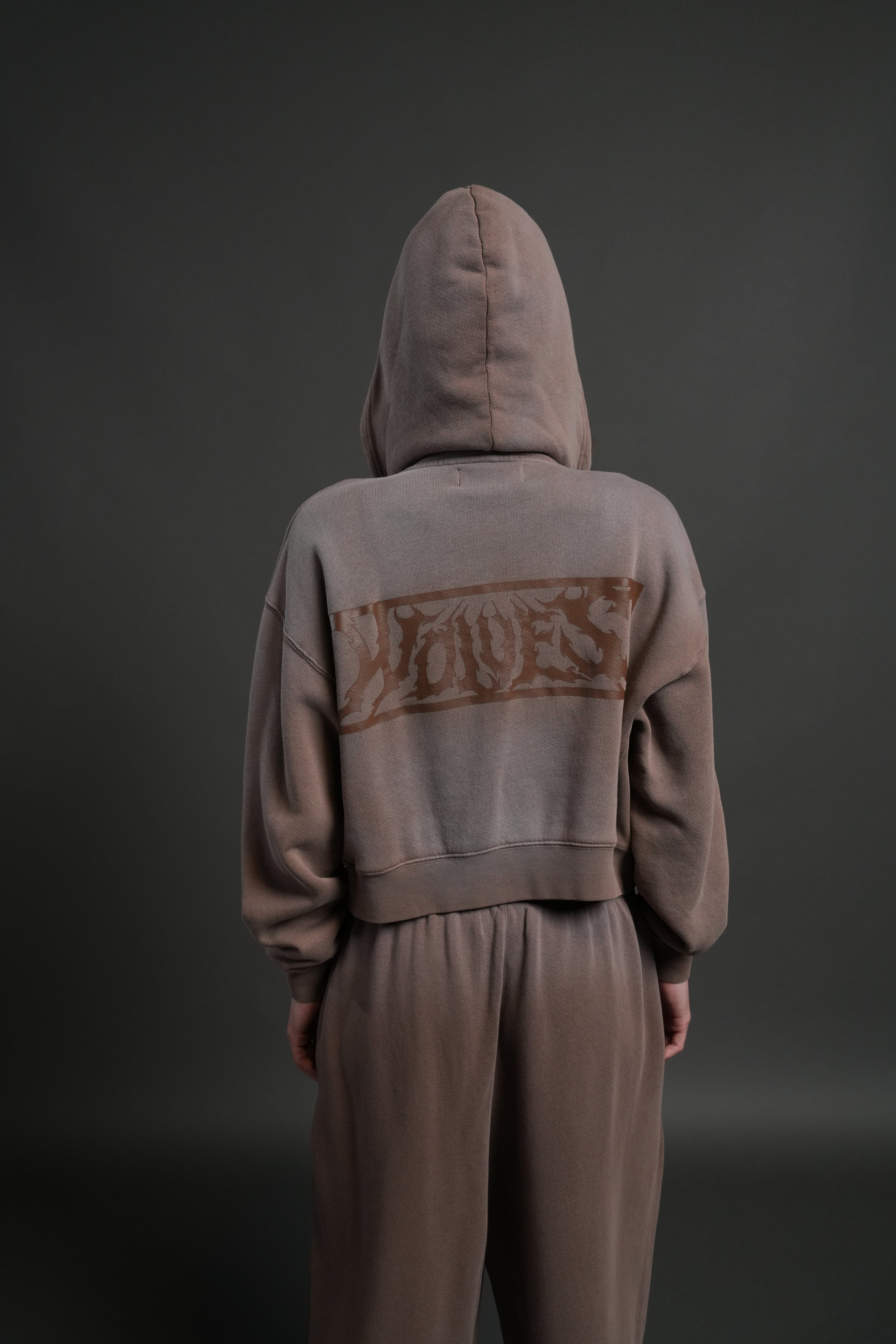 Midnight Wolves "Sage" Cropped Zip Hoodie in Mojave Brown Drift Wash
