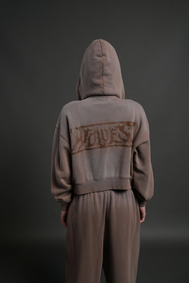 Midnight Wolves "Sage" Cropped Zip Hoodie in Mojave Brown Drift Wash