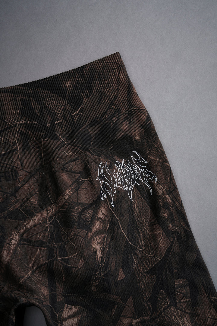 Hesh Forever Everson Seamless "Training" Shorts in Brown Driftwood Forest Camo