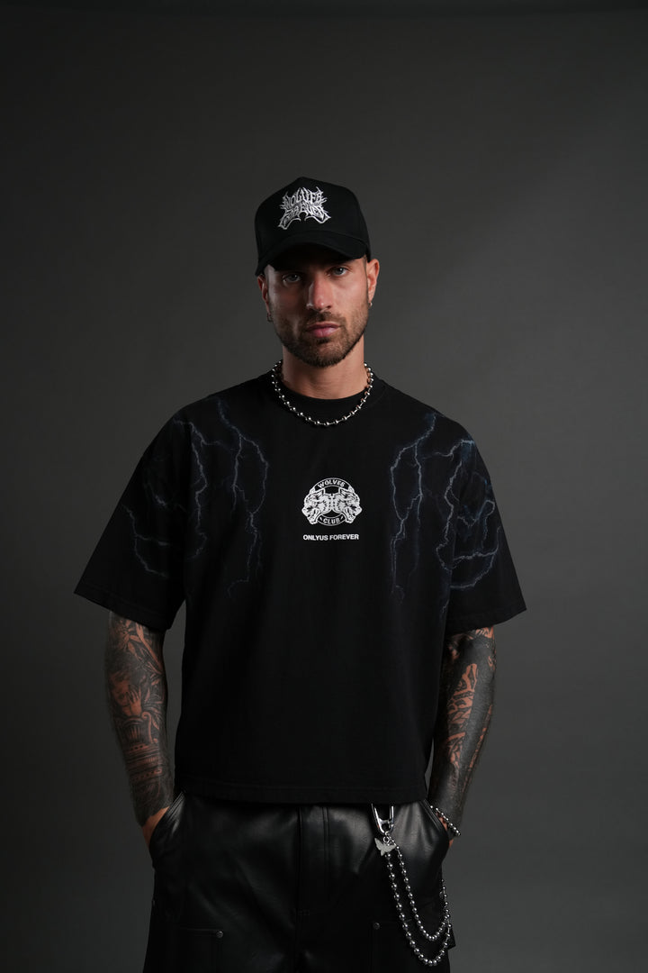 Lightning Strike Grunge "Box Cut" Tee in Black