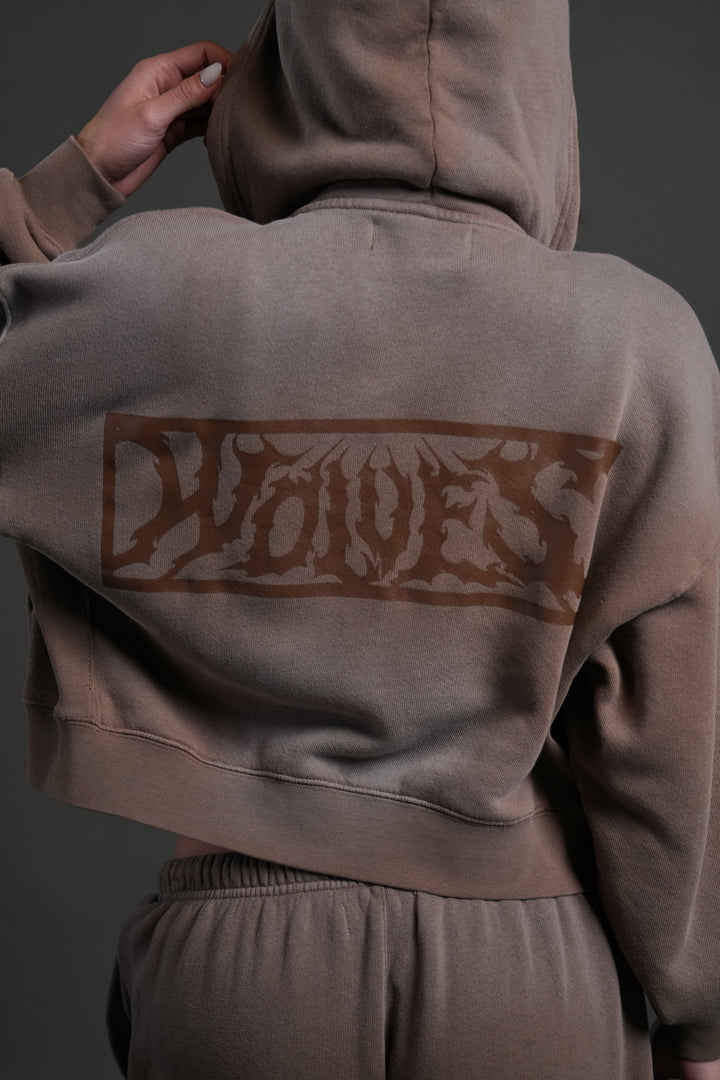 Midnight Wolves "Sage" Cropped Zip Hoodie in Mojave Brown Drift Wash