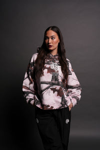 Wolves Have Your Back "Box Cut" Hoodie in Baby Pink Woodland Camo