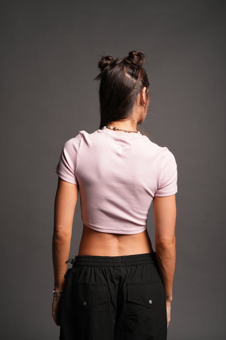 She Pyramid  Ribbed Baby Tee In Blush Pink