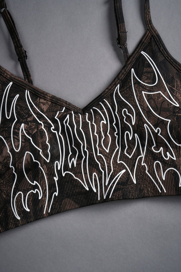 Hesh Forever "Everson Seamless" Sports Bra in Brown Driftwood Forest Camo