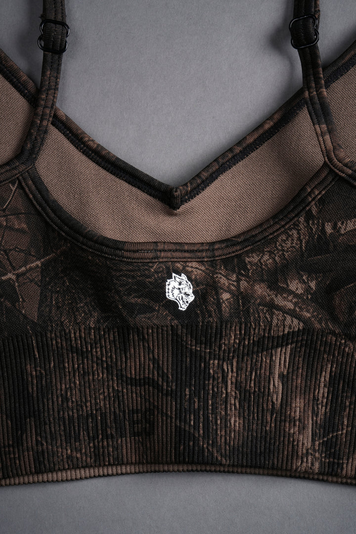 Hesh Forever "Everson Seamless" Sports Bra in Brown Driftwood Forest Camo
