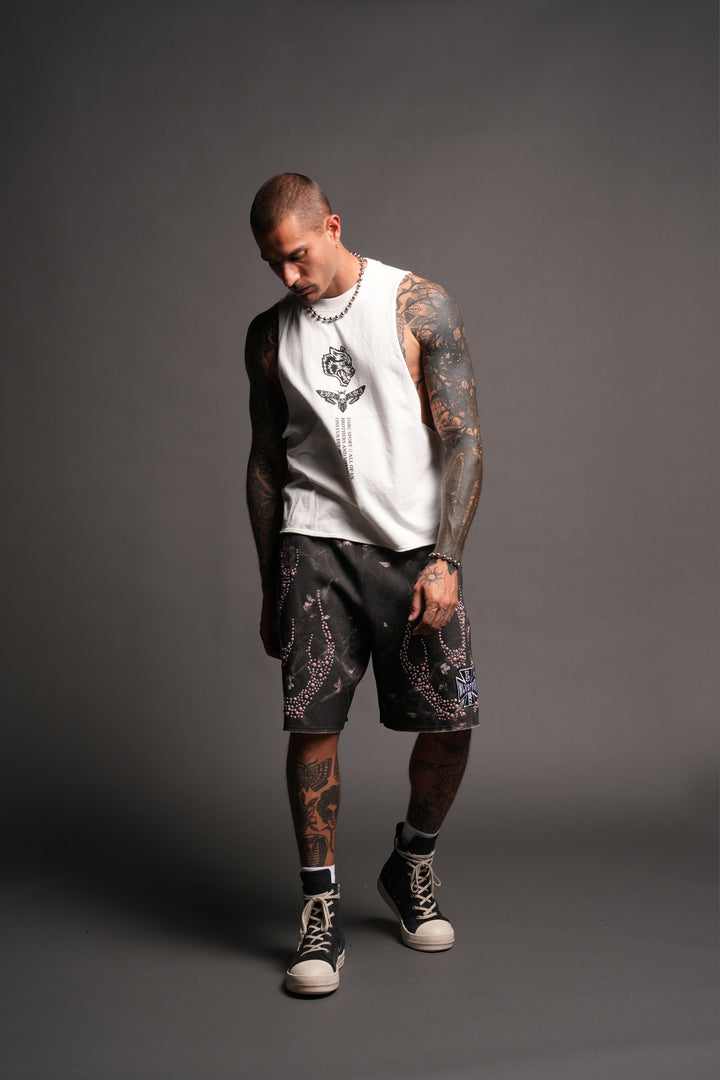 Midnight Bloom Raw Hem Oversized Post Lounge Sweat Shorts In All Of Us Camo