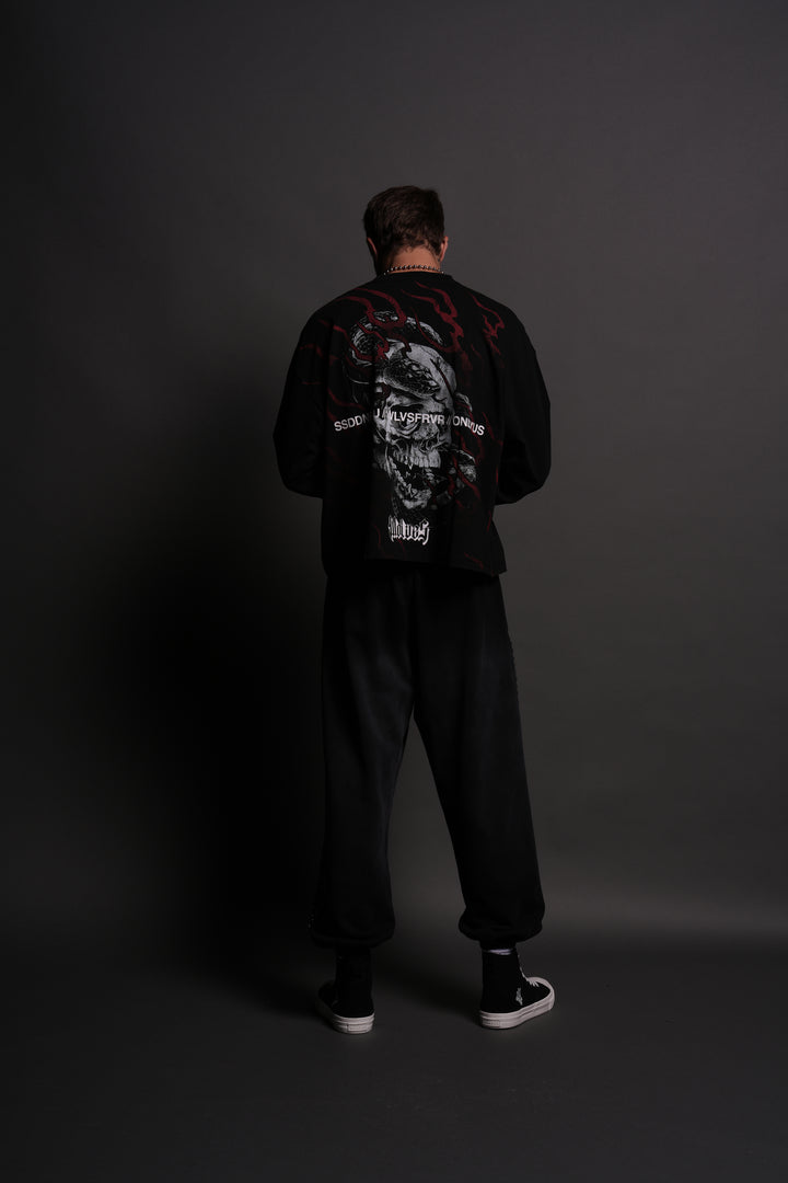 Forever Reborn Grunge "Box Cut" L/S Tee in Black