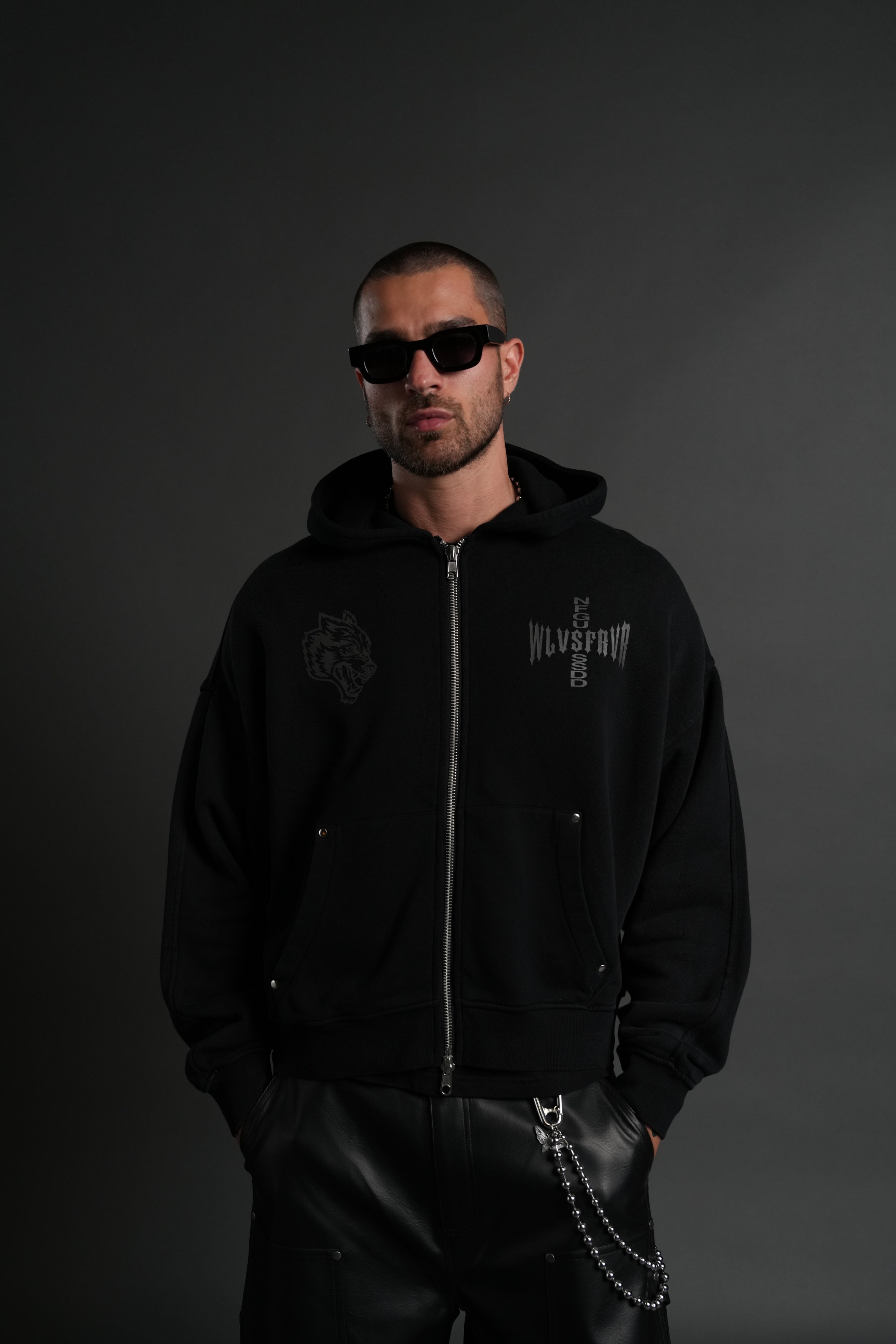 Iron Code Darco Double Zip Hoodie in Black Inverted Sun Fade