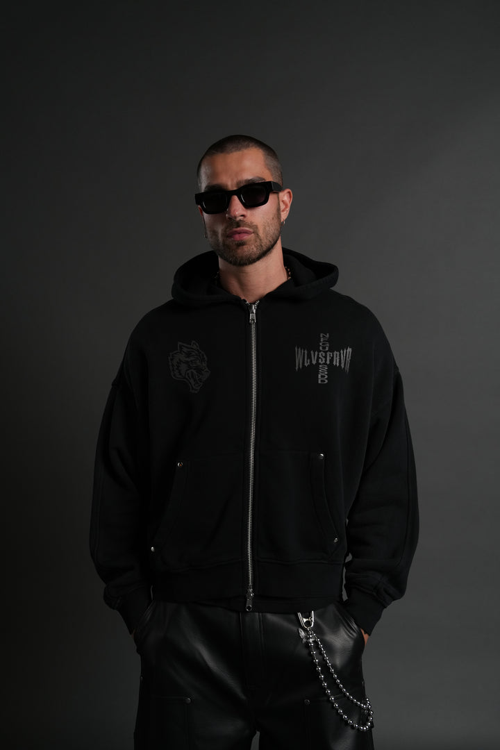 Iron Code Darco Double Zip Hoodie in Black Inverted Sun Fade