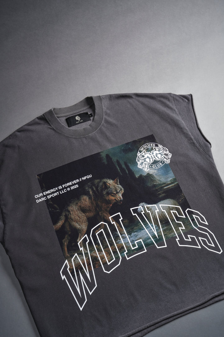 Don't Sleep Grunge Cut-Off Tee in Wolf Gray