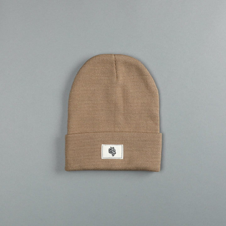 Wolf Patch Hard Work Beanie in Taupe