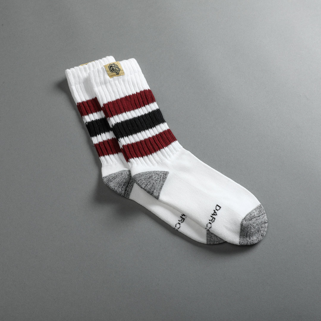 Wolf Patch Gym Class Socks in Cream/Maroon/Black
