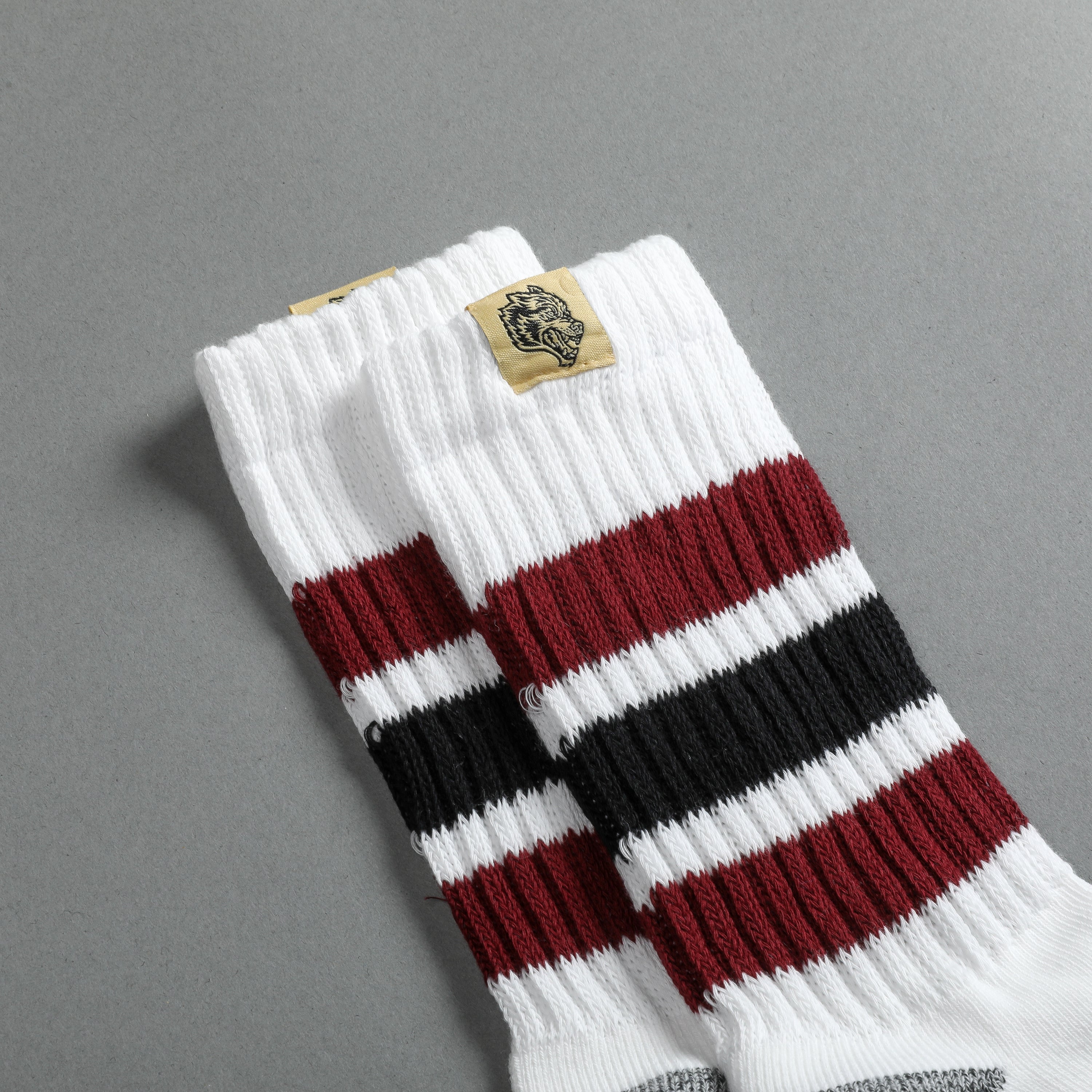 Wolf Patch Gym Class Socks in Cream/Maroon/Black