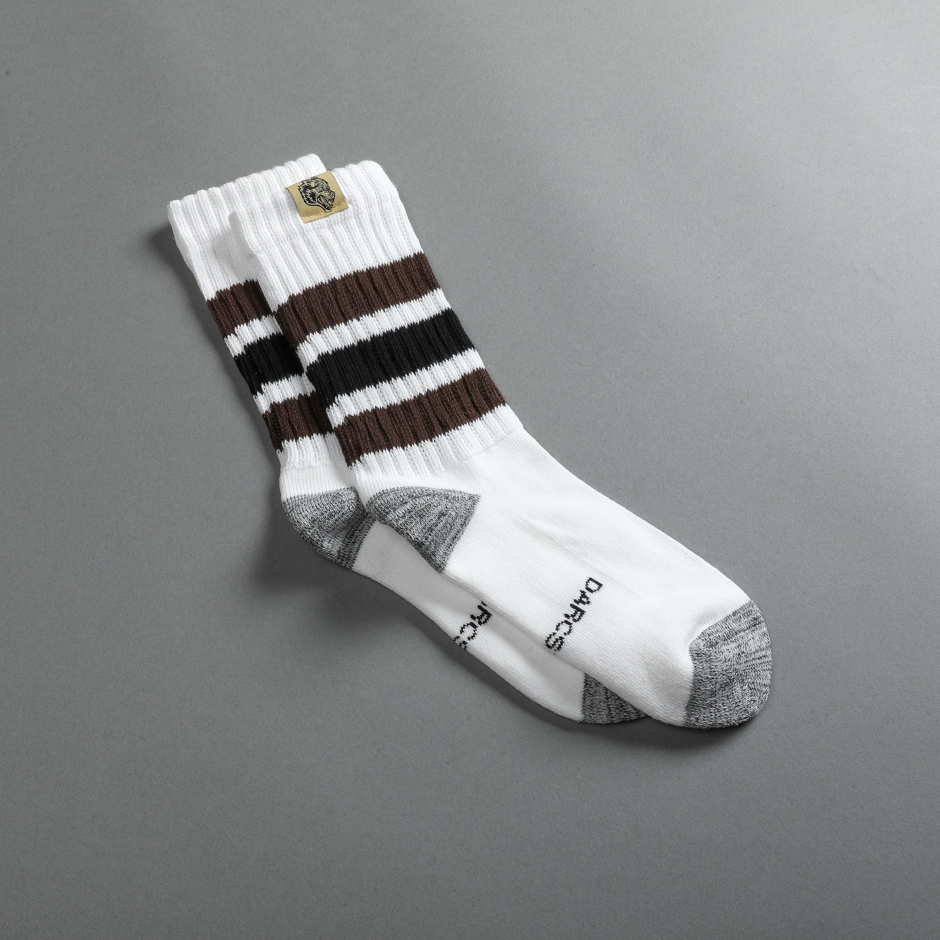 Wolf Patch Gym Class Socks in Cream/Brown/Black
