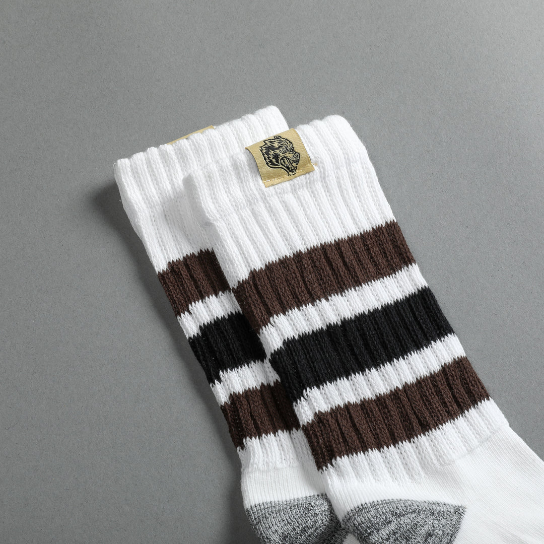 Wolf Patch Gym Class Socks in Cream/Brown/Black