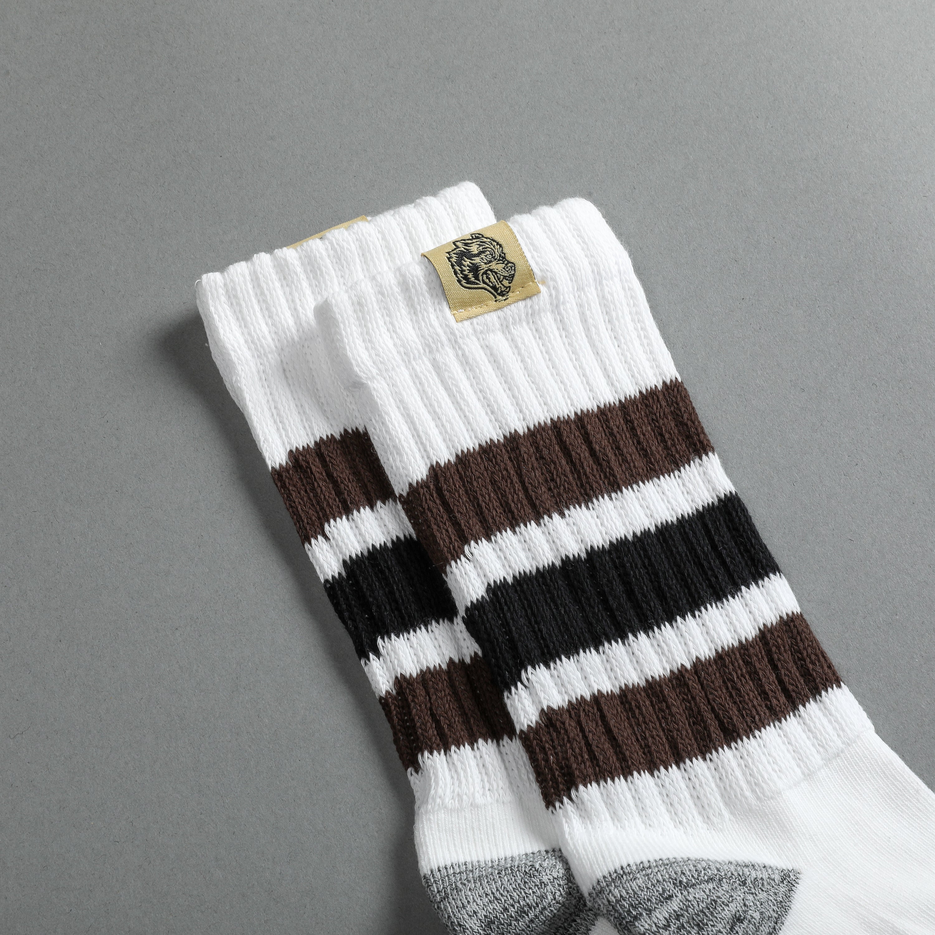 Wolf Patch Gym Class Socks in Cream/Brown/Black