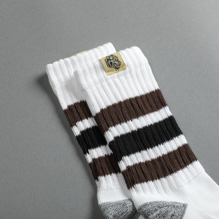 Wolf Patch Gym Class Socks in Cream/Brown/Black
