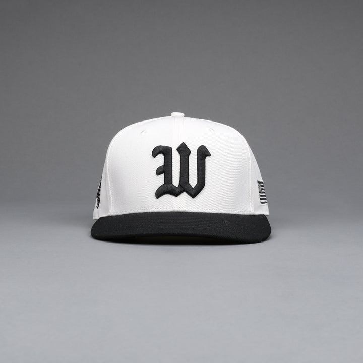 Black Letter "W" Fitted Hat in Cream/Black