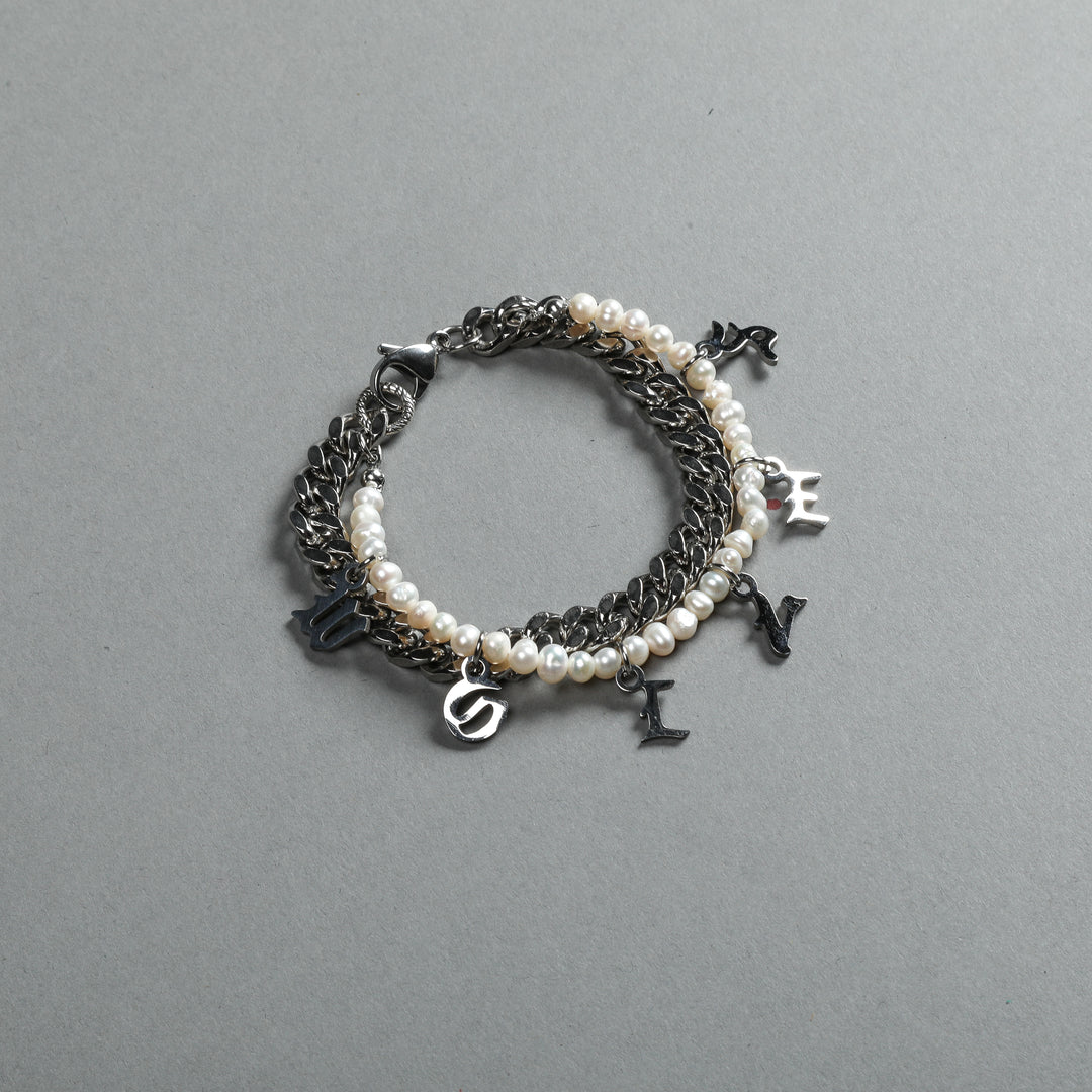 Curb Link And Pearl Bracelet in Silver