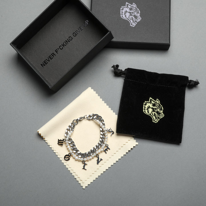 Curb Link And Pearl Bracelet in Silver
