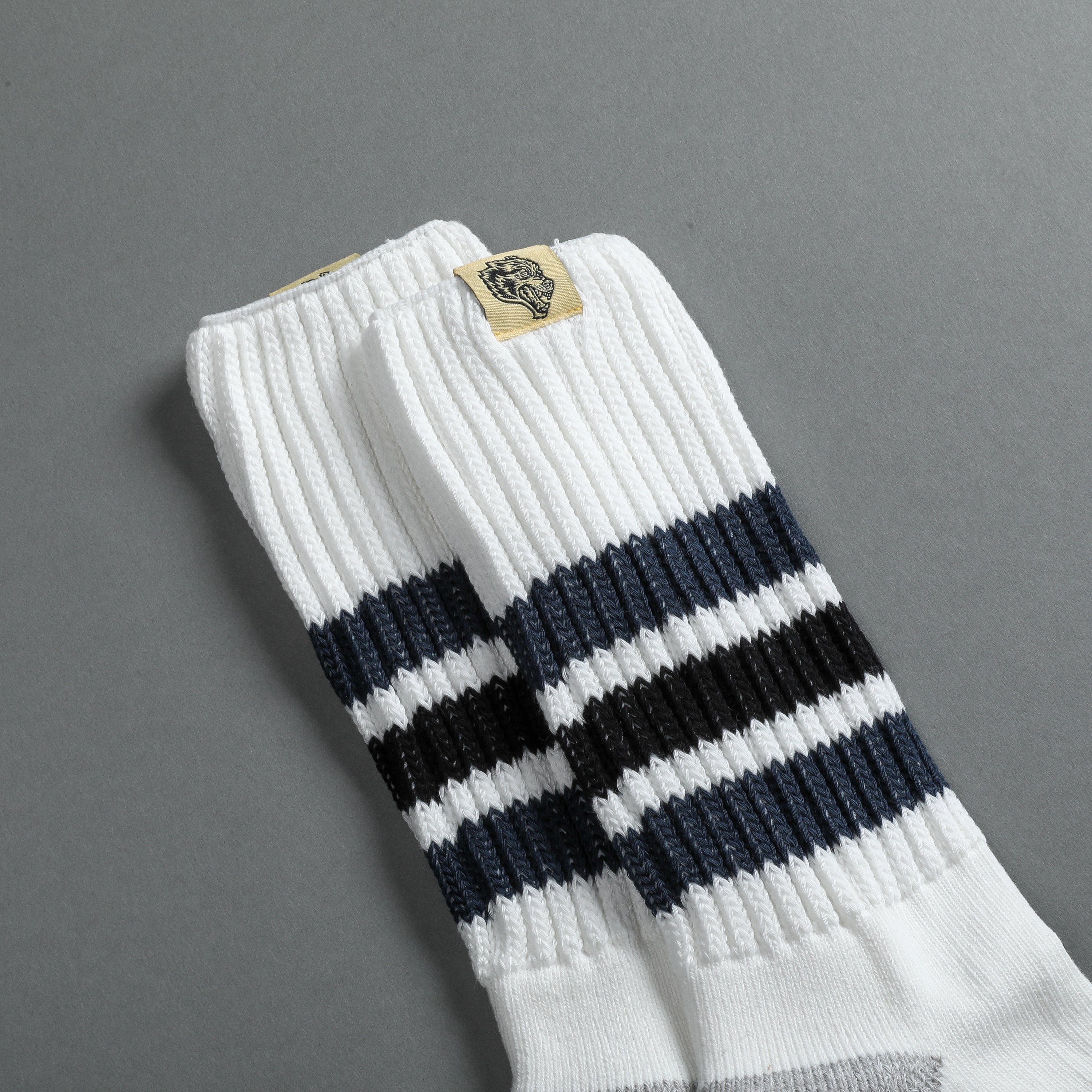 Wolf Patch Boot Socks in Cream/Midnight Blue